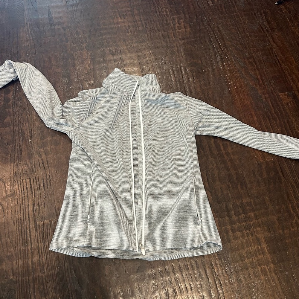 Casual light weight grey and white striped zipper jacket